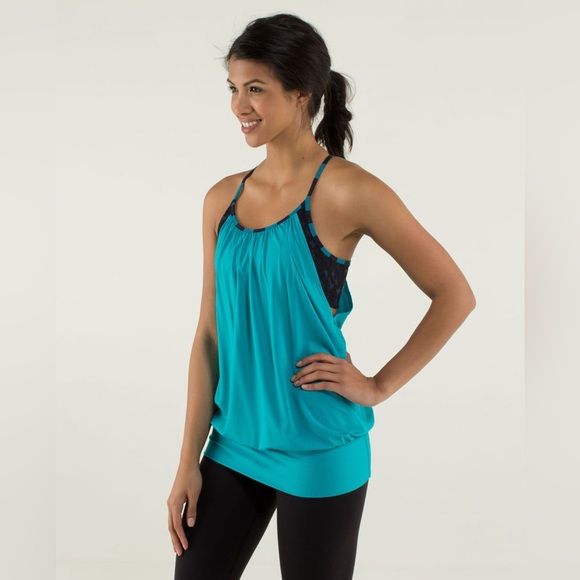 lululemon athletica Tops - Lululemon No Limits Tank Size Six Teal Navy Activewear Training Built In Bra